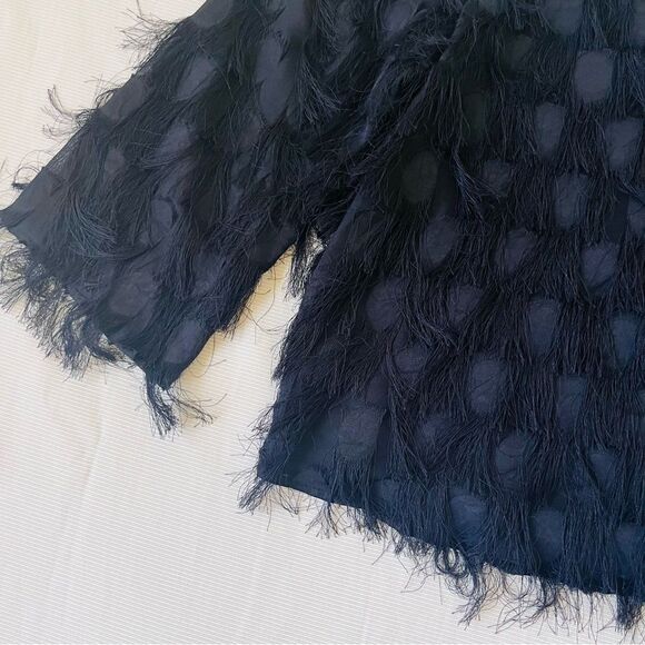 Zara Womens Top Fringe Polka Dot Fashion Semi Sheer Boat Off Shoulder Sleeve XS - Picture 3 of 5